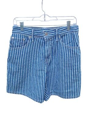 Levi’s high baggy blue and white striped Mischa denim mid-rise shorts size 27
